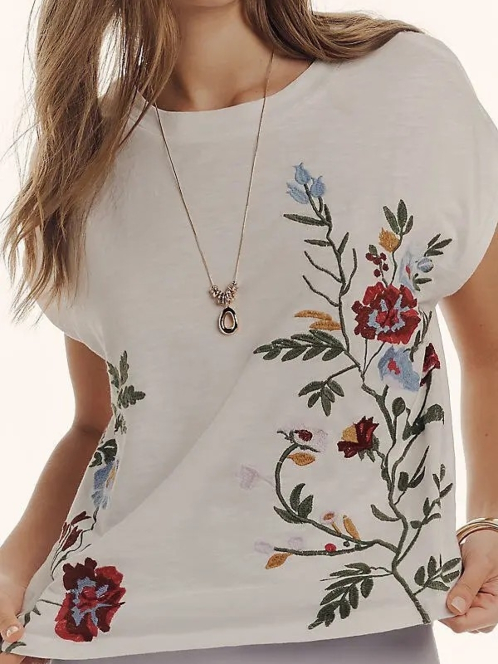 Anthropologie Growing Florals Embroidered Cotton Muscle Tee